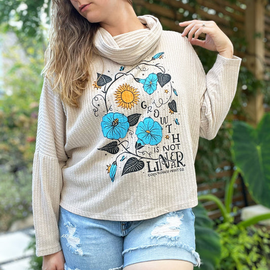 September Birth Flower | Morning Glory | Cream Cowl Neck Long Sleeve | XL