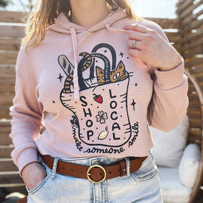 Shop Local | Pink Waffle Knit Hoodie Long Sleeve | Medium