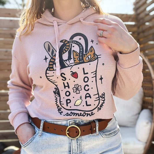 Shop Local | Pink Waffle Knit Hoodie Long Sleeve | Medium
