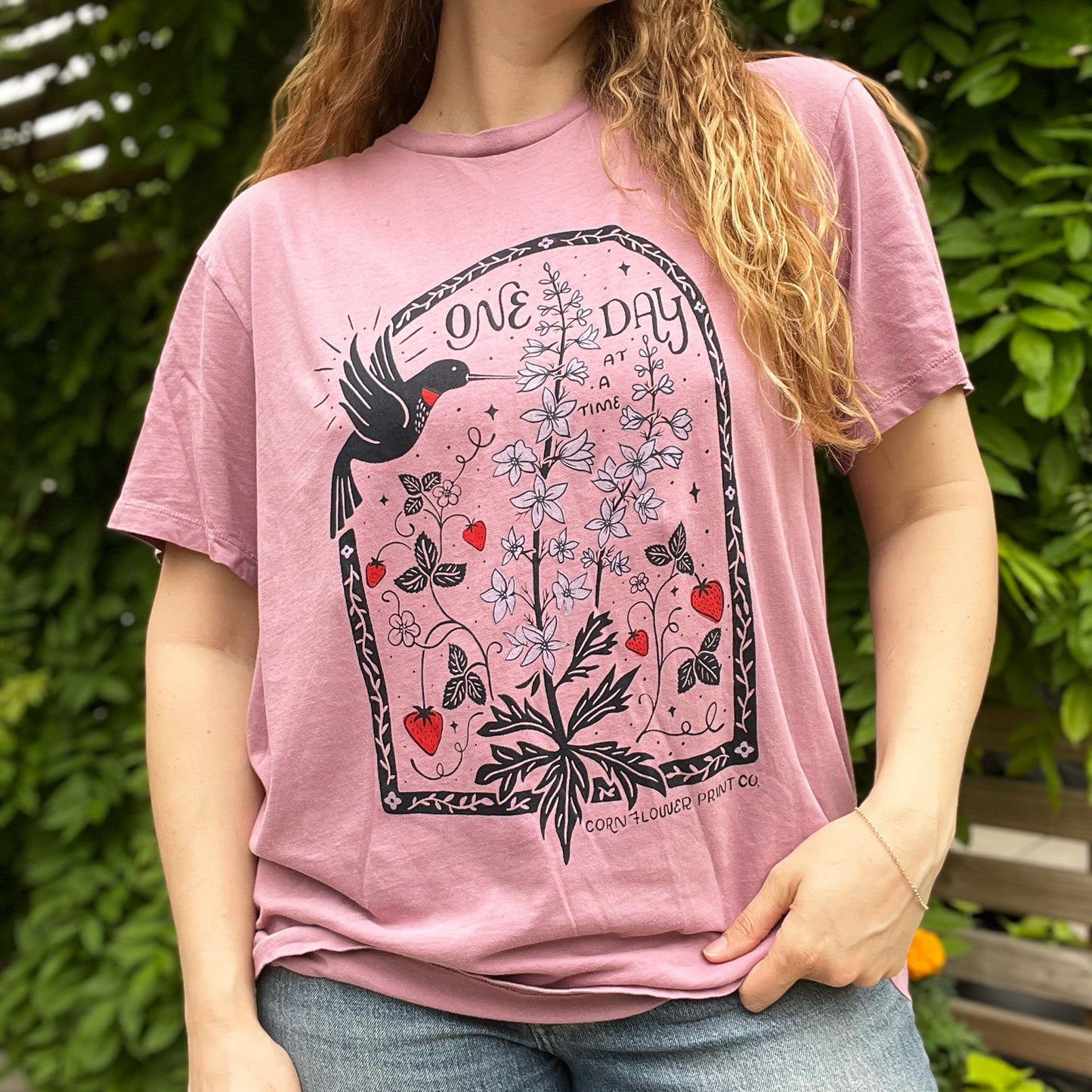 One Day at a Time | July Birth Flower | Purple Tee | XL
