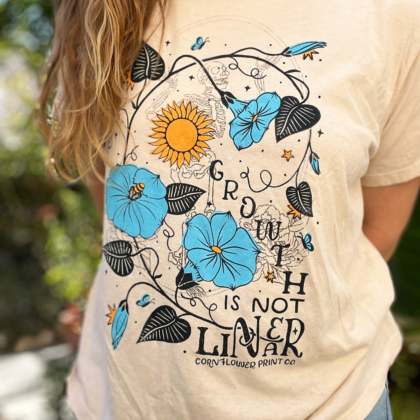 September Birth Flower | Morning Glory | Cream Skeleton Tee | 2X