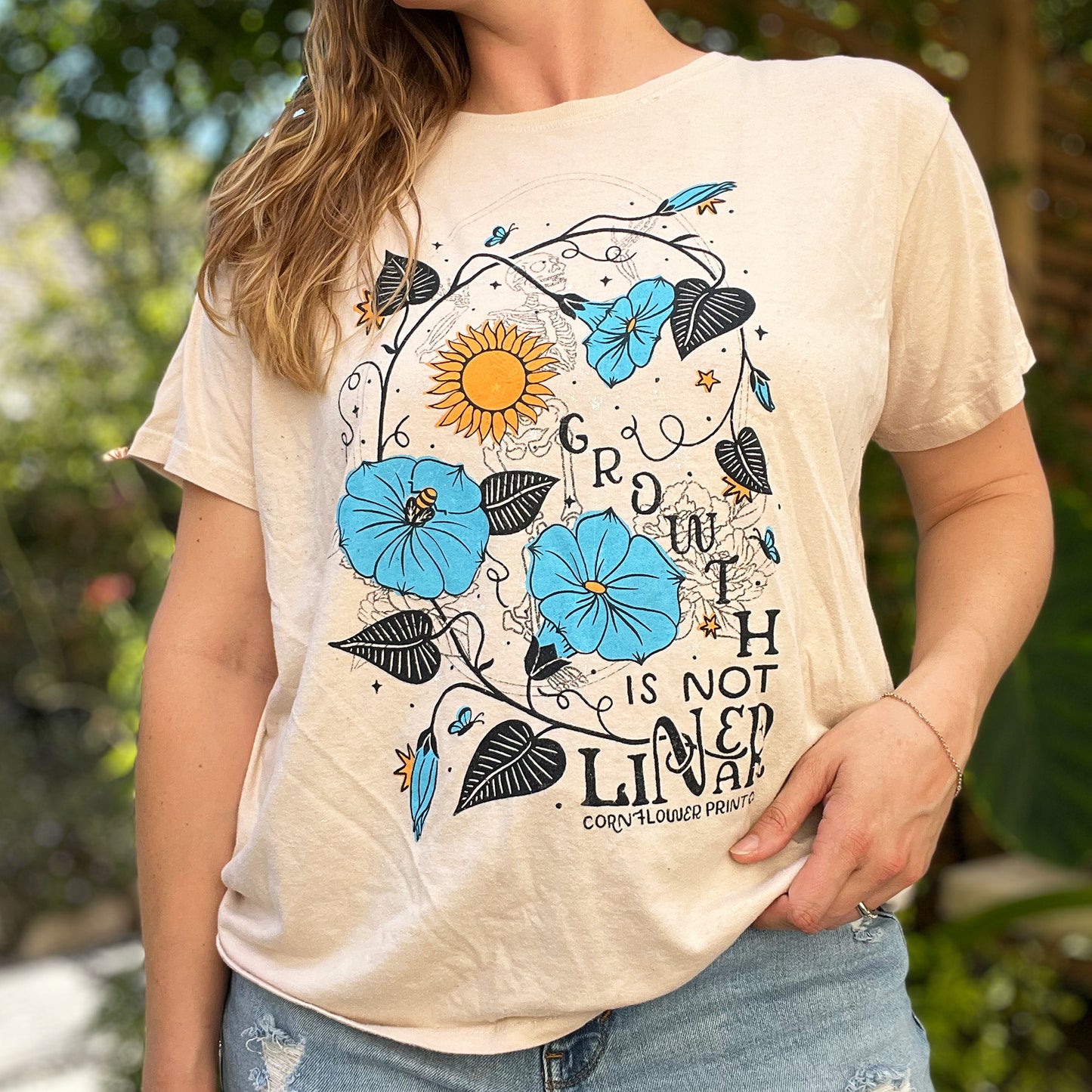 September Birth Flower | Morning Glory | Cream Skeleton Tee | 2X