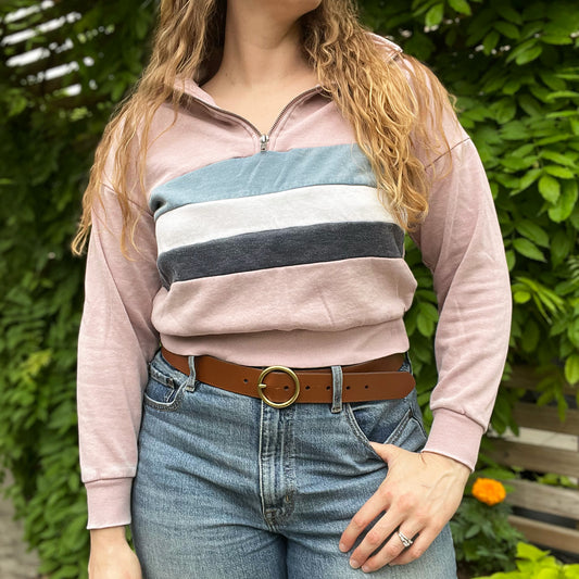 One Day at a Time | July Birth Flower | Cute Pink 3/4 Zip Sweatshirt | Small