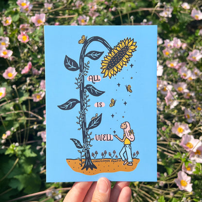 Postcard | All is Well | Sunflower & Butterflies