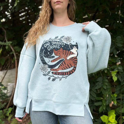 November Birth Flower | Chrysanthemum | Light Blue Cozy Fleece Sweatshirt | Medium