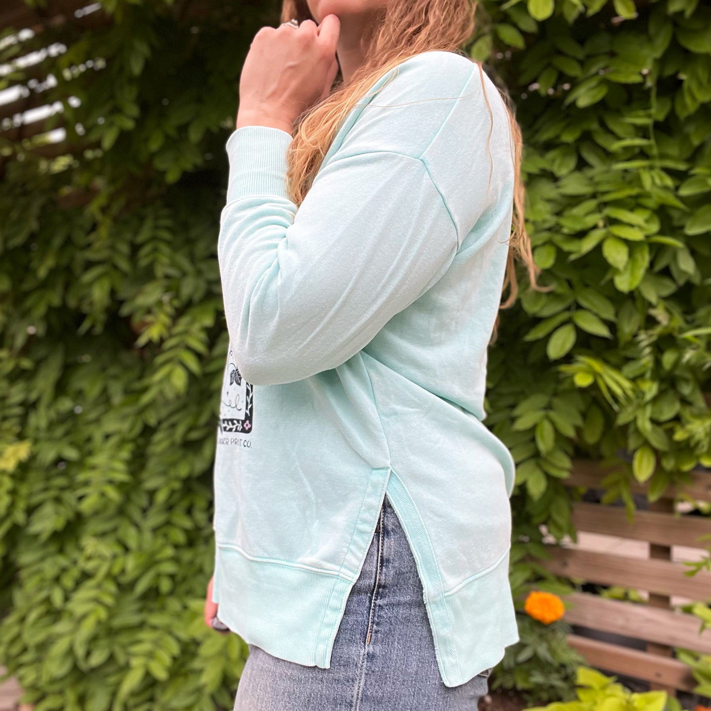 One Day at a Time | July Birth Flower | Light Blue Sweatshirt | XL