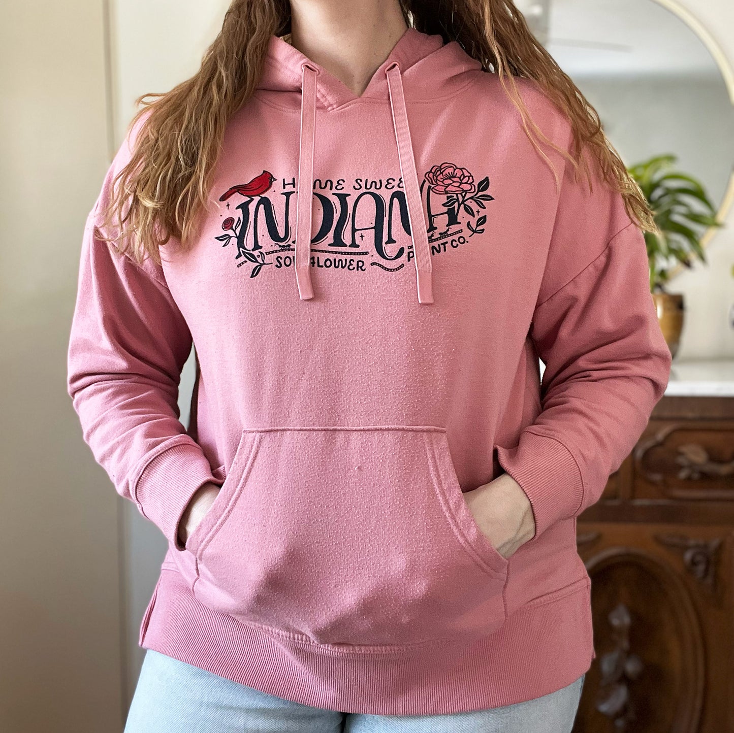 Home Sweet Indiana | Pink Sweatshirt Hoodie | Large