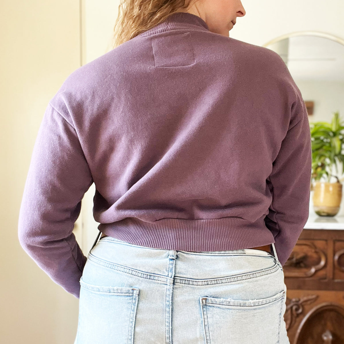 Stay Feral | Opossum | Purple High Neck Crop Sweatshirt | Medium