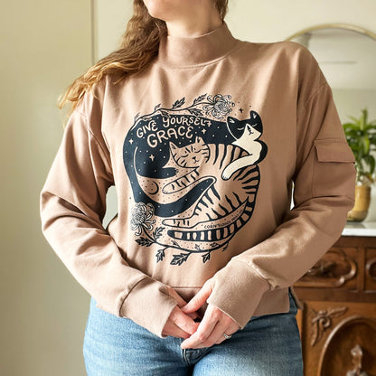 November Birth Flower | Chrysanthemum | Tan Sweatshirt w Thumbholes | XL