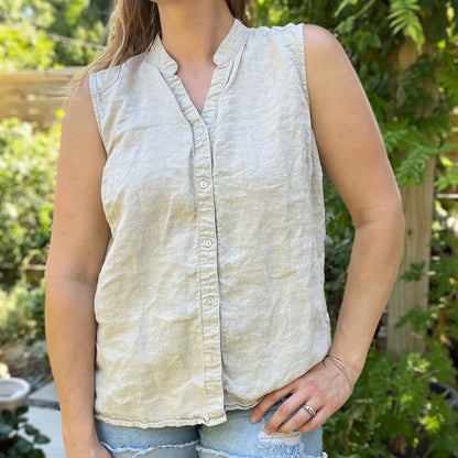 National Parks | Cream Linen Tank Button Up | XL