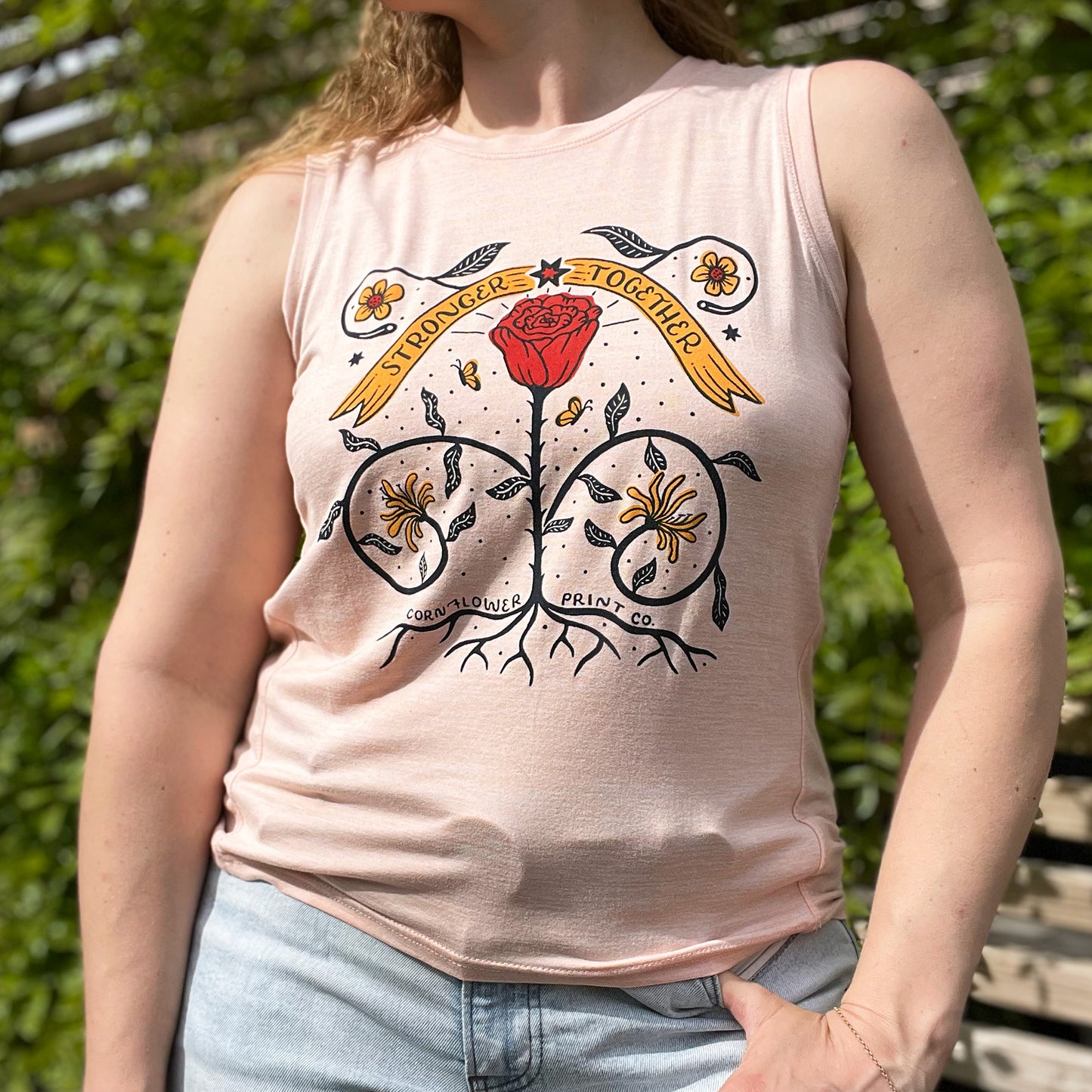 Stronger Together | June Birth Flower | Peachy Pink Tank Top | Small