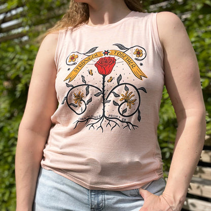 Stronger Together | June Birth Flower | Peachy Pink Tank Top | Small