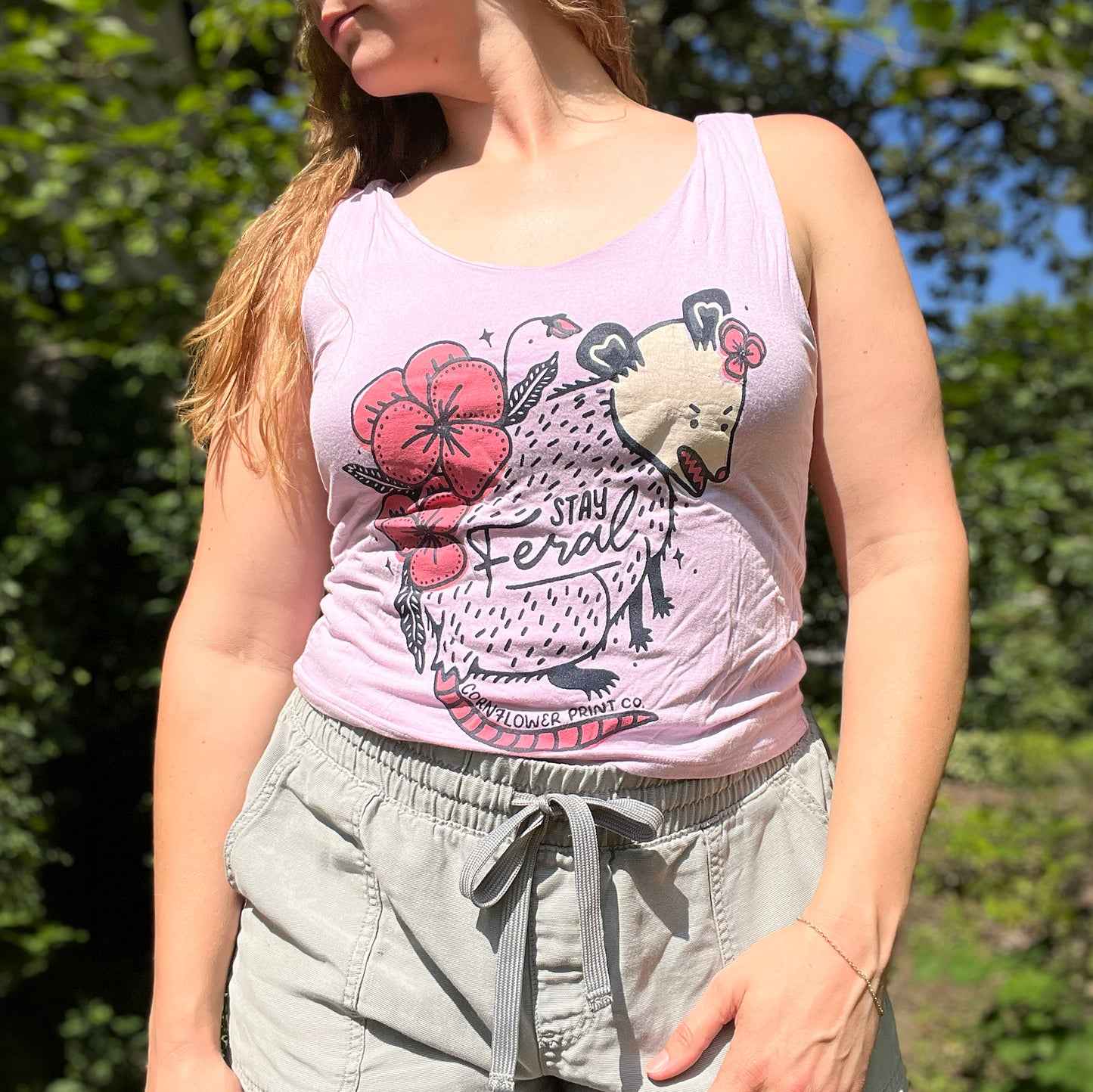 Stay Feral | Opossum | Light Purple Crop Tank Top | Large
