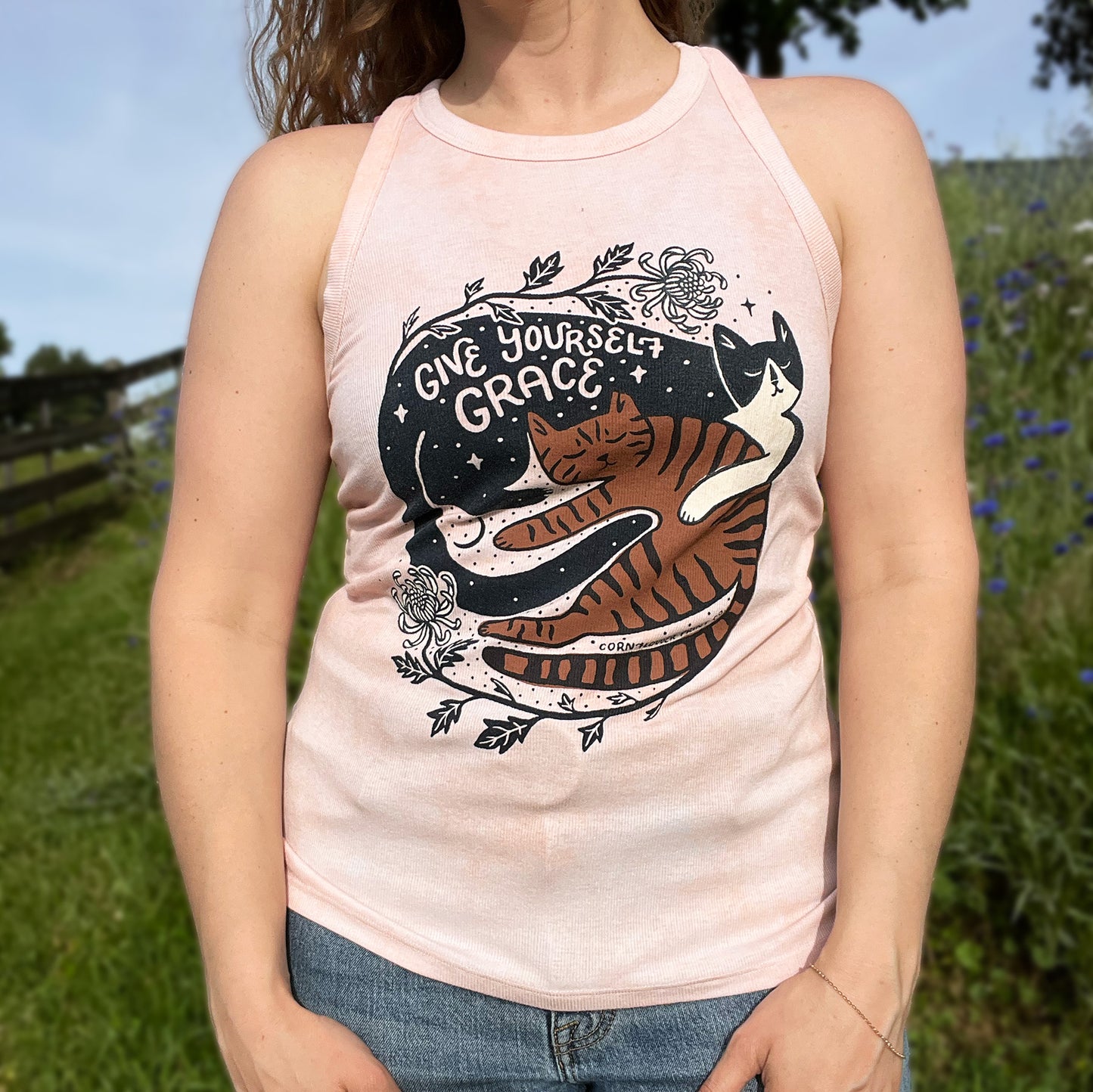 November Birth Flower | Chrysanthemum | Light Pink Tank Top | Large