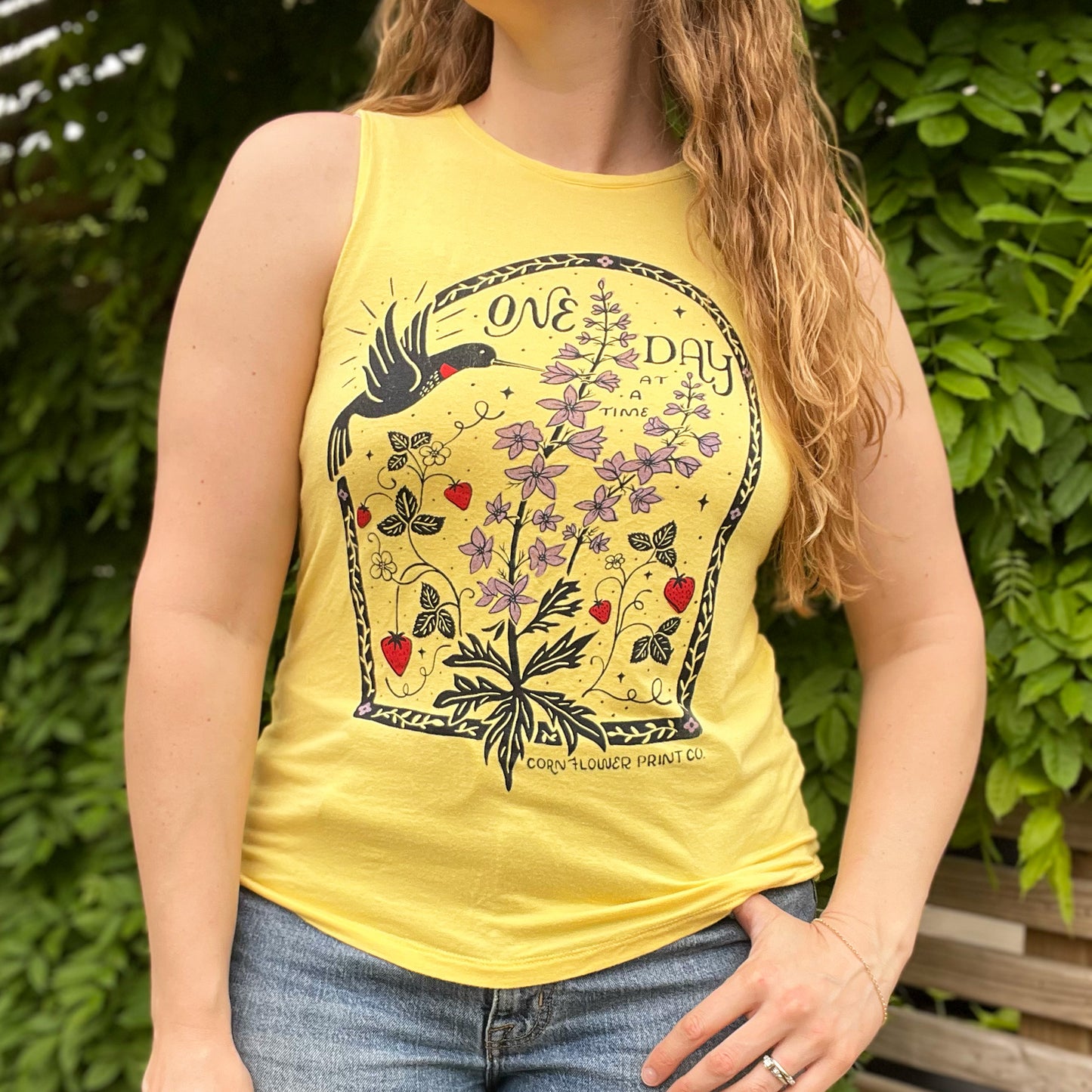 One Day at a Time | July Birth Flower | Yellow Tank Top | Small (Copy)