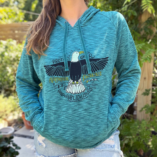 National Parks | Heather Teal Blue Hoodie | XL