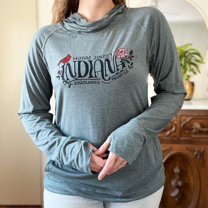Home Sweet Indiana | Teal Cowl Neck Long Sleeve with Thumbholes | XL