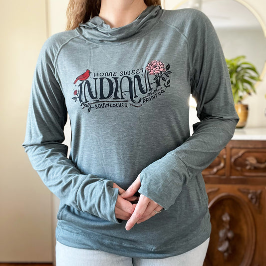 Home Sweet Indiana | Teal Cowl Neck Long Sleeve with Thumbholes | XL