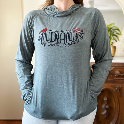 Home Sweet Indiana | Teal Cowl Neck Long Sleeve with Thumbholes | XL