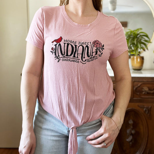 Home Sweet Indiana | Pink Ribbed Short Sleeve Top | XL