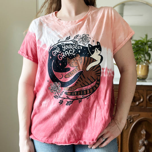 November Birth Flower | Chrysanthemum | Pink & White Tiedye Tee | 2X