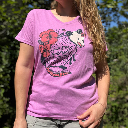 Stay Feral | Opossum | Light Purple Tee | XL