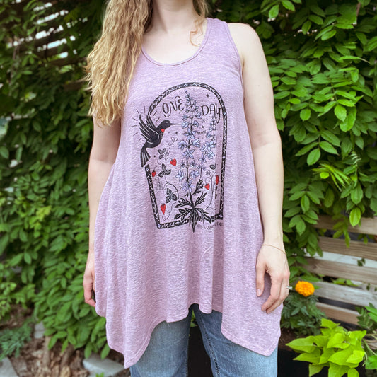 One Day at a Time | July Birth Flower | Dusty Pink Flowy Tank Top | XL