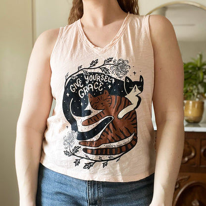 November Birth Flower | Chrysanthemum | Light Pink V-Neck Tank Top | Medium