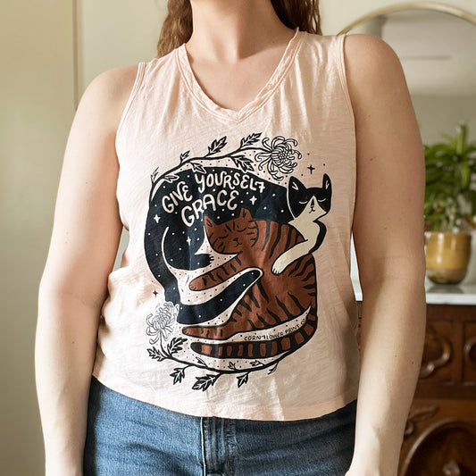 November Birth Flower | Chrysanthemum | Light Pink V-Neck Tank Top | Medium