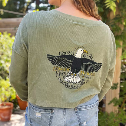National Parks | Olive Green Waffle Knit Cropped Long Sleeve | Medium
