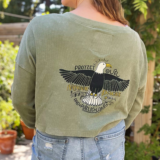 National Parks | Olive Green Waffle Knit Cropped Long Sleeve | Medium