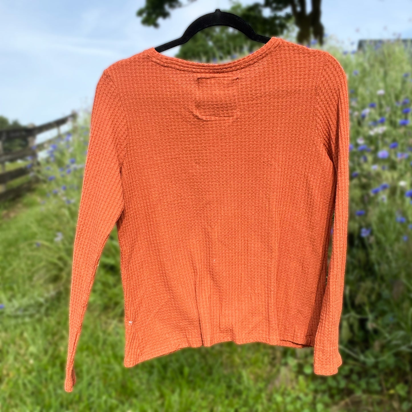 November Birth Flower | Chrysanthemum | Burnt Orange Waffle Knit Long Sleeve | Small