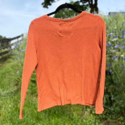 November Birth Flower | Chrysanthemum | Burnt Orange Waffle Knit Long Sleeve | Small