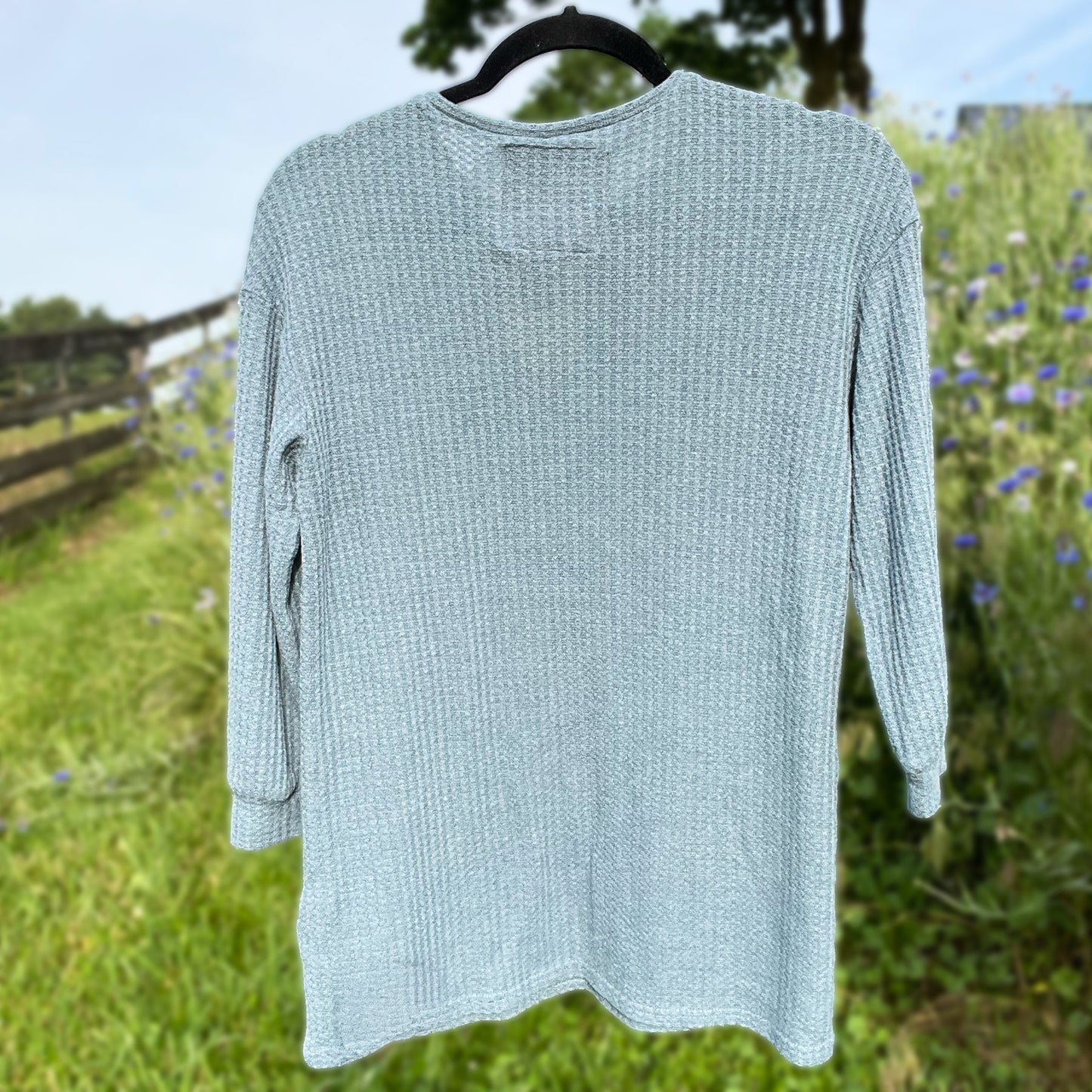 Hope Lives Here | Snow Drops | January Birth Flower | Blue Waffle Knit Long Sleeve | Small