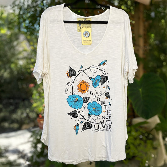 September Birth Flower | Morning Glory | White V-Neck Tee | 2X