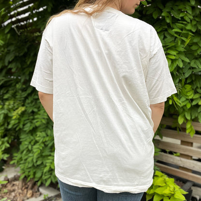 One Day at a Time | July Birth Flower | Off-White Tee w Blue Reverse Applique Tee | 2X