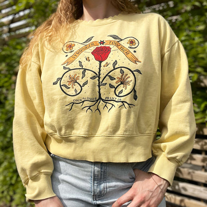 Stronger Together | June Birth Flower | Yellow Crop Sweatshirt | Medium