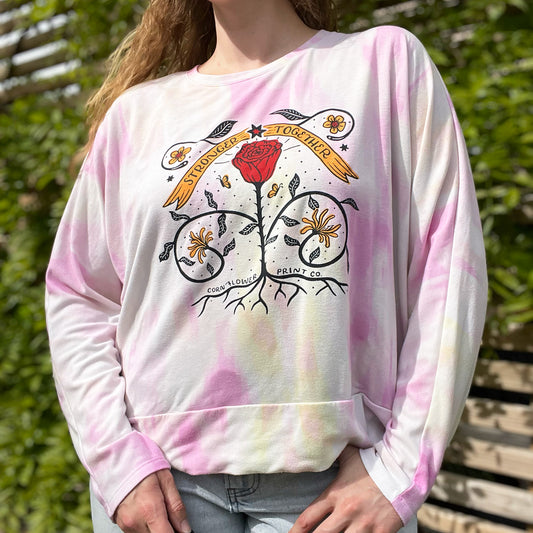 Stronger Together | June Birth Flower | PInk / Yellow Tiedye Long Sleeve | XL