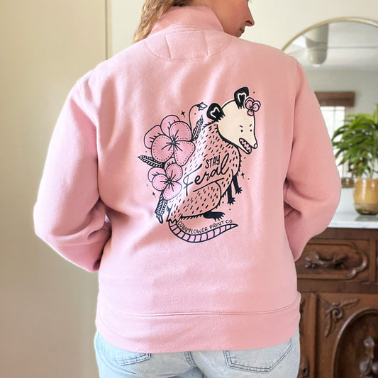 Stay Feral | Opossum | Pink Thick Zip-Up Jacket | Medium